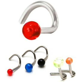 アクリルボール ノーズスクリュー 鼻ピアス 18G 18ゲージ サージカルステンレス ボディピアス メンズ レディース ハナピ ボディーピアス プラスティック プラスチック ネジボール ノストリル ノーズスクリュウ シンプル プレーン ブラック クリア 透明 黒色 ブルー 青色