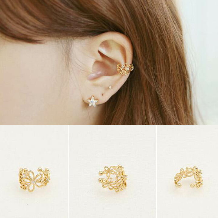 楽天市場 アネモネイヤーカフ 1個販売 フラワー 花 綺麗 イヤリング イヤークリップ フェイクピアス 耳 軟骨 レディース 穴あけ不要 挟む はさむ イヤーカフ シルバー ゴールド ノンホールピアス ノンホール あけない 金色 銀色 結婚式 パーティ 女子会 ウエディング