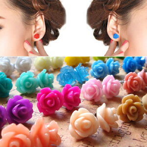 薔薇ステンレスピアス ローズステンレスピアス 1個販売 20G 20ゲージ レディース サージカルステンレス316L 3D 立体 軟骨 耳 花 フラワー レッド 赤 ピンク ブルー 青色 ホワイト 白色 イエロー