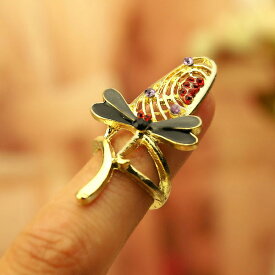 カゲロウネイルリング チップリング ネイル 指先の指輪 爪の指輪 ネイルリング 蜻蛉 とんぼ トンボ ファランジリング ミディリング 関節の指輪 フォークリング レディース クリスタル ラインストーン キラキラ ゴールド シルバー