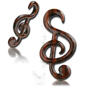 ミュージックノートフック(ナラ) 1個販売 8ゲージ 8G 6ゲージ 6G 2ゲージ 2G ト音記号 音楽 リズム 音譜 おもしろ ボディピアス メンズ レディース インディアンジュエリー ボヘミアン ウッド