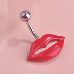 セクシーレッドリップへそピアス 14ゲージ 14G ヘソピアス 臍ピアス メンズ レディース へそぴあす ヘソピ ネイベル ボディピアス サージカルステンレス316L 低アレルギー ボディーピアス お