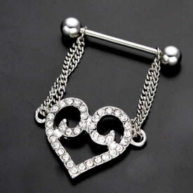 [ 14G ニップル ヘリックス ] トライバルハート ストレートバーベル チャーム 14ゲージ 軟骨 乳首 胸 耳 乳輪 ボディピアス メンズ レディース サージカルステンレス316L 揺れる ボディーピアス クリスタル ラインストーン ジルコニア 別売り16Gに変更可能
