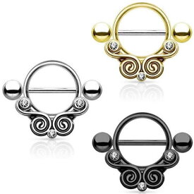 [ 14G ニップル 乳首 ] アーボリックニップピアス ストレートバーベル シールド 14ゲージ 胸 乳輪 ボディピアス メンズ レディース サージカルステンレス316L ボディーピアス 乳首ピアス ジュエリー ブラック 黒色 金色 ゴールド シルバー 銀色 別売り16Gに変更可能