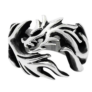 ファイヤードラゴンステンレスリング(RSB021)サイズ13号/15号/28号/31号 竜 龍 ステンレスリング 指輪 メンズ レディース フリーサイズ ペアリング プレゼント かっこいい 男性 女性 サージカ