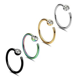[ 20G ボディピアス] SUS316L クリスタル シームレスリング ノーズリング 鼻ピアス 20ゲージ サージカルステンレス316L ボディーピアス メンズ レディース ラインストーン ジルコニア リング型 シンプル レインボー 虹色 ブラック 黒色 金色 ゴールド シルバー 銀色
