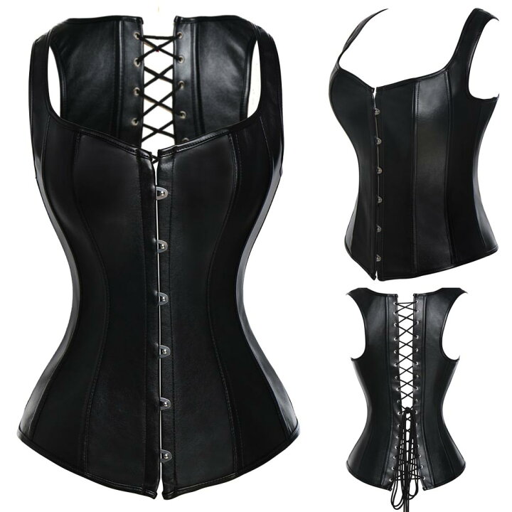 楽天市場 ブラックレザースーツ コルセット アーマー S M L 黒色 皮 革 ボディースーツ コスプレ 衣装 補正下着 コスチューム Sm嬢風 ボンデージ ファッション 大人 ハロウィン 仮装 ドレス 拘束具 レースアップ ブラ ベスト くびれ ビスチェ ウエスト レディース