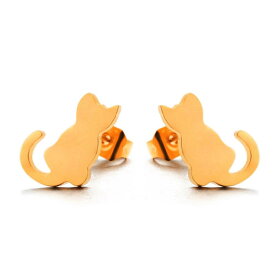 ゴールド子猫ステンレスピアス（1ペア） 両耳 猫 ネコ ねこ キャット アニマル 動物 シンプル シルエット 金色 フラット 平ら メンズ レディース 男性 女性 おもしろ 面白い 20G 20ゲージ 耳 軟骨 キャッチピアス スタッドピアス 左耳 右耳 金属アレルギー 入学式 結婚式