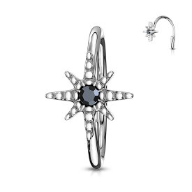 [20G リング型 ボディピアス ] CZスターバースト シームレスリング ボディーピアス 20ゲージ 星 黒色 ブラック セグメント リングピアス フープピアス 軟骨 鼻ピアス ハナ ノーズリング ヘリックス メンズ レディース ジルコニア クリスタル ワッカ 男 女 キラキラ