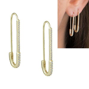 ゴールドパベ安全ピンピアス 1個販売 片耳 金色 パヴェ クリスマス ジルコニア セーフティピン 安ピン おもしろ 面白い オモシロ ユニーク 18G 18ゲージ メンズ レディース キラキラ耳 軟骨 上