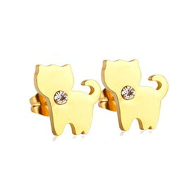 にゃんにゃんステンレスピアス 1個販売 サージカルステンレス316L 金色 ゴールド 20G 20ゲージ メンズ レディース ネコ 猫 キャット クリスタルの首輪をした猫 アニマルピアス 動物ピアス 可愛い キャッチピアス 男性 女性 彼女 彼氏 男子 女子 スタッドピアス プレゼント