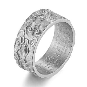 雲海お経ステンレスリング(RAD032)サイズ/15号/18号/20号/22号/25号 般若心経 ブッダ 仏様 仏教 おもしろ 指輪 サージカルステンレス316L メンズ レディース ペアリング プレゼント ギフト 唐草