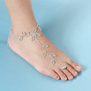 クリスタルフラワーベアフットサンダル ブレスレット 手首 花 蔦 パベ パヴェ ファランジリング フィンガーブレス ブライダル アンクレット 1個販売 レディース フリーサイズ 足の指輪 トー