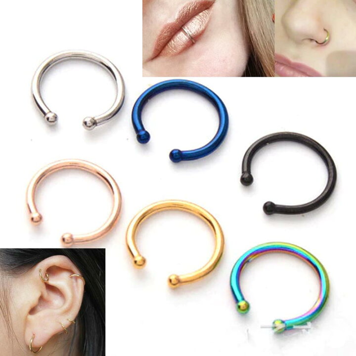 楽天市場 ステンレス製フェイクピアス 外径10mm 太さ1ミリ 1個販売 ノンホールピアス リングピアス イヤーカフ 鼻 口 耳 軟骨 イヤリング メンズ レディース ボディピアス風 フープピアス風 18g 18ゲージ シンプル 細い ピンクゴールド ブラック ゴールド シルバー