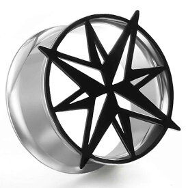 [0G 00G 12mm ダブルフレア型 ボディピアス] ステンレスインナーフレア ボディーピアス /スターライト メンズ レディース 黒色 ブラック 星型 おもしろい 面白い ホール プラグ 男 女 人気 プレゼント 拡張 0ゲージ 00ゲージ 12.0mm ハーフインチ 8mm 10mm 大きい おしゃれ