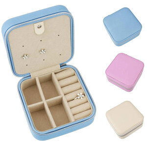 キャリーアクセサリーコレクションボックス ベージュ ピンク ブルー リング ディスプレイ ジュエリーボックス ベルベット 収納 ピアス 指輪 イヤリング ネックレス ペンダント アクセサリ
