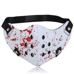 ホワイトレザースケルトンマスク (鮮血スパイク) 半顔 お面 かぶりもの 覆面 衣装 変装グッズ 仮面 仮装 コスプレ 忘年会 新年会 おもしろい 防寒 スノボ 余興 コスチューム ネタ 学園祭 面白