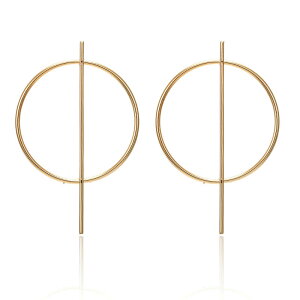 ゴールドサークルスティックピアス 1ペア 両耳 金メッキ 棒 リング ラウンド 個性的 丸い 丸型 大きい シンプル プレーン 結婚式 女性 彼女 嫁 妻 母の日 ママ 女の子 レディース メンズ プレ