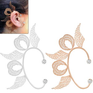 ガブリエルイヤーフック 1個販売 右耳用 翼 ウイング フェザー 羽根 ゴールド シルバー 開けない 痛くない イヤーカフ イヤークリップ メンズ レディース 結婚式 入学式 イヤーラップ 耳にか