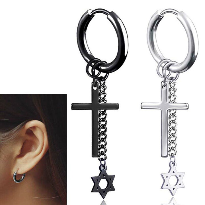 楽天市場】クロスダビデスターチャーム フープピアス 1個販売 十字架  