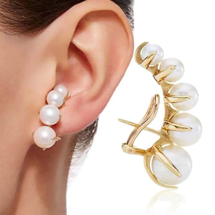 楽天市場】ビッグアーチパールピアス/1ペア 真珠 クリップ 大きい 5個  
