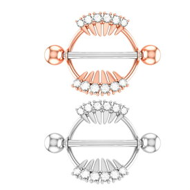 [ 14G ニップル 乳首 ] スパーククリスタルニップルピアス ストレートバーベル ラインストーン ピンクゴールド シルバー ジルコニア シールド 14ゲージ 胸 乳輪 ボディピアス メンズ レディース サージカルステンレス316L ボディーピアス 別売り16Gに変更可能