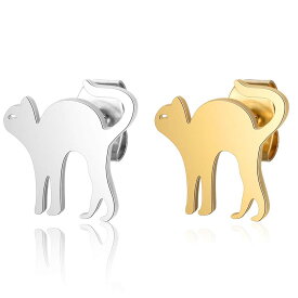 お散歩猫ステンレスピアス/1個販売 銀色 金色 シルバー ゴールド キャッチピアス スタッドピアス メンズ レディース 20G 20ゲージ プレゼント ギフト 片耳 人気 おしゃれ 男 女 ネコ アニマル キャット 可愛い ねこ かわいい 誕生日 サージカルステンレス316L 綺麗
