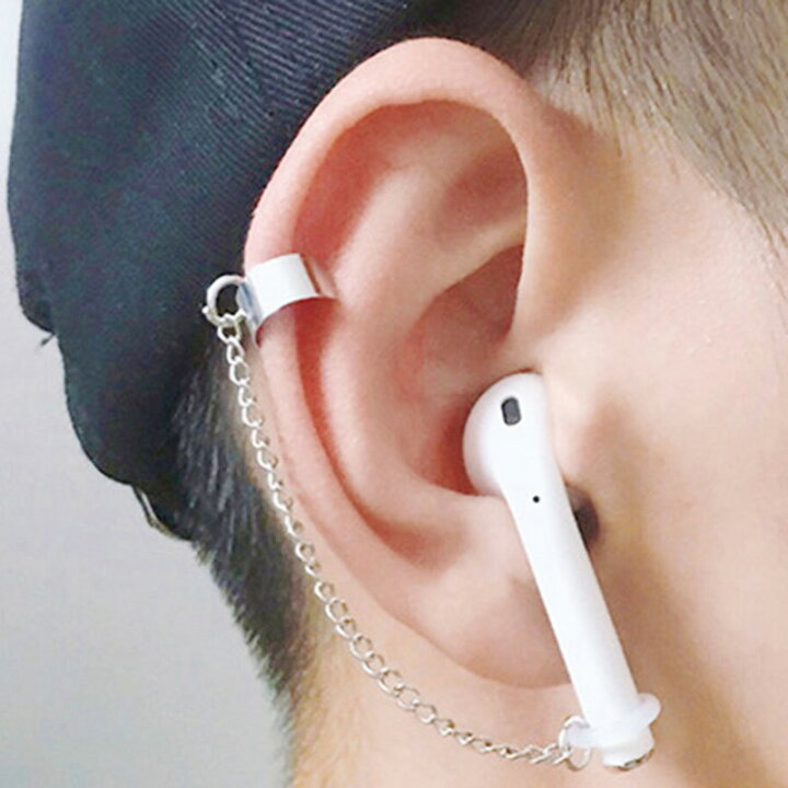 楽天市場 ステンレス製 イヤホン用 脱落防止チェーン付き フープピアス スプリングイヤリング イヤーカフ リングピアス ノンホール 1個販売 メンズ レディース ヘッドフォン イヤーホーン ギフト プレゼント 鎖 くさり サングラス 眼鏡 メガネ ワイヤレス リモート 遠隔