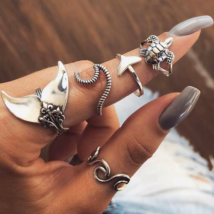 楽天市場 ビッグドルフィンテールファランジリング 5本セット 09号 03号 15号 05号 10号 指輪 メンズ レディース イルカ クジラ 尻尾 シッポ テイル 亀 タートル 波 ウエーブ 人気 おしゃれ 彼氏 彼女 ペアリング 関節の指輪 親指の指輪 小指の指輪 ピンキーリング