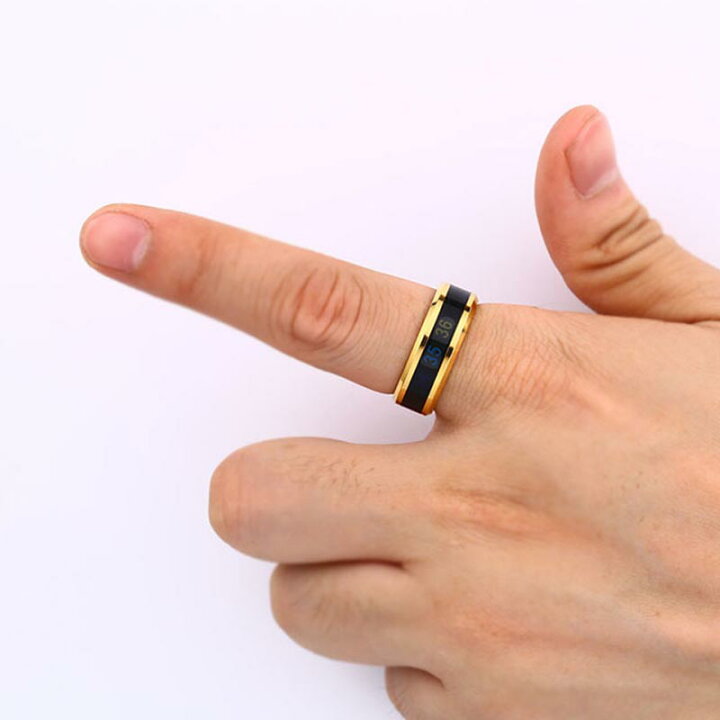 リング 温度計 おもしろい お洒落 アクセサリー ギフト サーモグラフィー ステンレス ブラック プレゼント ペアリング メンズ レディース 人気 体温 変化 女 彼女 彼氏 指輪 気温 温度 男 記念日 金色 面白い 送料無料 一部地域を除く 指輪