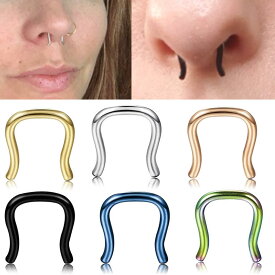 [ 18G 16G 14G 鼻ピアス ボディピアス] セプタムリテイナー U字型 ノーズリング サージカルステンレス316L メンズ レディース ブラック ブルー グリーン ゴールド ピンクゴールド レインボー シルバー シンプル 鼻の真ん中 軟骨ヘリックス トラガス キーパー シークレット