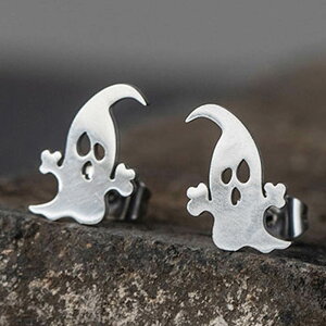オバケステンレスピアス(1ペア) 両耳 ゴースト おばけ お化け 幽霊 シルバー 銀色 メンズ レディース 男性 女性 おもしろい 面白い 20G 20ゲージ 耳 軟骨 キャッチピアス スタッドピアス 入