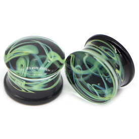 [2G 0G 00G 12mm ボディピアス ] ミルキーウェイガラスプラグ （グリーン）1個販売 ブルー 緑色 2ゲージ 0ゲージ 00ゲージ 12.0mm 12ミリ 1/2 インチ ボディーピアス 金属アレルギー対応 メンズ レディース ダブルフレア型 人気 男 女 ペアルック プレゼント ギフト おしゃれ