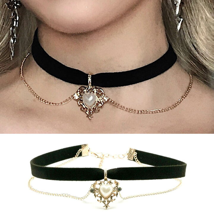 楽天市場】ラリエット風 フェイクレザー パールハートアンティーク  