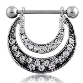 [ 14G ニップル ヘリックス ] マトリックス ストレートバーベル チャーム 14ゲージ 軟骨 乳首 胸 耳 乳輪 ボディピアス メンズ レディース サージカルステンレス316L 揺れる ボディーピアス シールド クリスタル ラインストーン 2連リング おしゃれ プレゼント ギフト