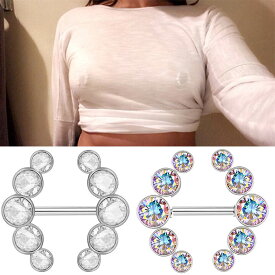 ［14G おもしろ ボディピアス］ショウタイムジュエルバーベル ストレートバーベル ジルコニア ラインストーン クリスタル レインボー AB 虹色 14ゲージ サージカルステンレス316L メンズ レディース ボディーピアス ニップル ヘリックス 耳 乳首 5個 10個 両側ストーン
