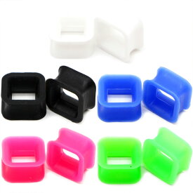 [6G 4G 2G 0G 00G ボディピアス] スクエアシリコンフレア 6ゲージ 4ゲージ 2ゲージ 0ゲージ 00ゲージ ボディーピアス メンズ レディース ゴム ラバー ブラック グリーン ピンク ブルー ホワイト プラグ 四角形 箱型 面白い おもしろい 男性 女性 柔らかい やわらかい ソフト