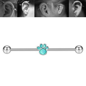 [14G インダストリアル 長いバーベル] ブルーアニマルフット ストレートバーベル 14ゲージ ボディピアス サージカルステンレス316L メガバーベル メンズ レディース ロングバーベル 軟骨 つなぐ 男子 女子 青色 水色 足型 肉球 アニマル 動物 犬 ネコ 猫 イヌ 足跡 あし