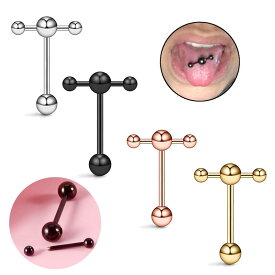 [おもしろ ボディピアス 14G] バーベルスルーストレートバーベル 14ゲージ 軟骨 耳 ヘリックス アンテナ 舌ピアス ベロ メンズ レディース ステンレス ボディーピアス 2本 通す 動く シルバー ゴールド ブラック ピンクゴールド 黒色 金色 銀色 男 女 レインボー 虹色