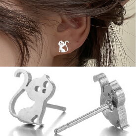 キティンキャット ステンレスピアス（1ペア） 両耳 ファッションピアス 猫 ねこ ねこ 可愛い かわいい ペット 女 アニマル 動物 お洒落 男 女 贈答 シルバー メンズ レディース 男性 女性 20G 20ゲージ 耳 軟骨 キャッチピアス スタッドピアス 入学式 結婚式 人気 おしゃれ