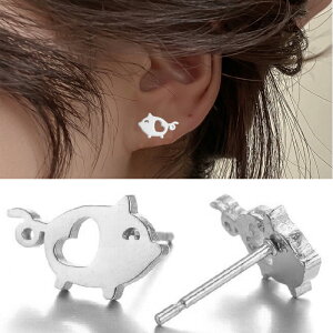 ハートピッグ ステンレスピアス(1ペア) 両耳 ファッションピアス 可愛い 豚 ブタ ぶた 動物 アニマル とんかつ ペット かわいい お洒落 男 女 贈答 シルバー メンズ レディース 男性 女性 20