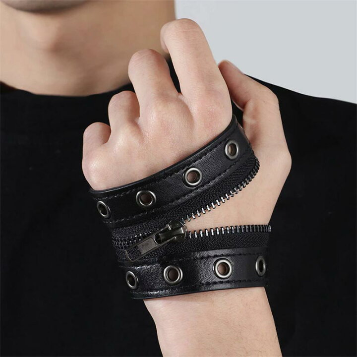 楽天市場】ブラックファスナーレザーブレスレット 1個販売 メンズ 