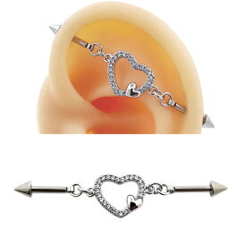 [14G インダストリアル 長いバーベル] クリスタルハートダブルジョイント ボディピアス ストレートバーベル リング ボディーピアス 14ゲージ メガバーベル メンズ レディース 長い ロングバーベル 面白い 2本 2個 曲がる 動く 人気 おしゃれ 可愛い コーン スパイク
