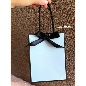 16cmx12cmx6cm リボン付きギフト用手提げペーパーバック(ライトブルー) 1個販売 紙袋 黒色 りぼん プレゼント用 アクセサリー用 クッキー 手作り ラッピング用品 プレゼント包装 誕生日 記念