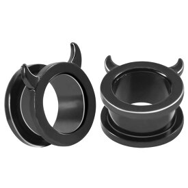[2G 0G 00G 12mm ボディピアス]ブラックデビルトンネル ボディーピアス 2ゲージ 0ゲージ 00ゲージ 12.0mm 1/2 ハーフインチ 12ミリ 6mm 8mm 10mm 黒色 メンズ レディース ネジタイプ プラグ ホール 面白い おもしろ プレゼント 人気 つの 角 ツノ 悪魔 可愛い かわいい 人気