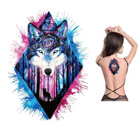 大きめフェイクタトゥーステッカー 1シート オオカミ おおかみ 狼 ウルフ 森 不気味 動物 可愛い おしゃれ タトゥシール メンズ レディース 仮装 入れ墨 小道具 撮影 コスプレ 大きい 腕 胸 肩 背中 お腹 太腿 足首 腰 太もも 刺青 偽物 彼女 彼氏 おそろい お揃い モデル