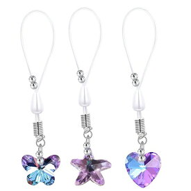 レインボージュエルチャームフェイクニップルピアス 1個販売 虹色 蝶 チョウ 星 ヒトデ ハート スターフィッシュ バタフライ プレゼント メンズ レディース 乳首 ボディピアス フェイク ボディーピアス 女性 彼女 ニップルハガー ニップルネックレス ノンホールピアス ダンス