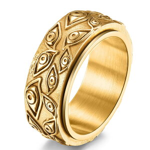 メフィストアイスピンステンレスリング/ゴールド(LRC214) サイズ/17号/19号/20号/24号/27号/29号/32号 金色 メダマ 目玉 めだま 眼 不気味 面白い おしゃれ スピンリング 回る 動く 指輪 サージカ