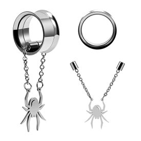 [2G 0G 00G 12mm ボディピアス] マグネットチャームスパイダーネジフレア ボディーピアス 1個 2ゲージ 0ゲージ 00ゲージ 12ミリ 12.0mm メンズ レディース ステンレス 銀色 シルバー ホール プラグ プレゼント 螺子 ねじ 磁石 クモ くも 蜘蛛 揺れる チェーン 鎖 くさり 人気