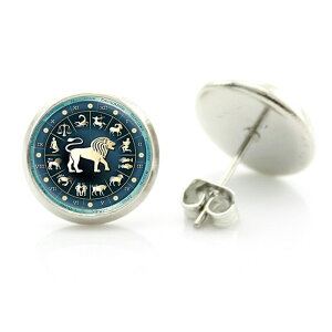 14mm カボションピアス (星座:しし座) 1ペア 獅子座 シシ座 レオ 両耳 星占い 占星術 占い師 人気 丸型 丸い カボーション 20G 20ゲージ 20g ファッションピアス スタッドピアス キャッチピアス